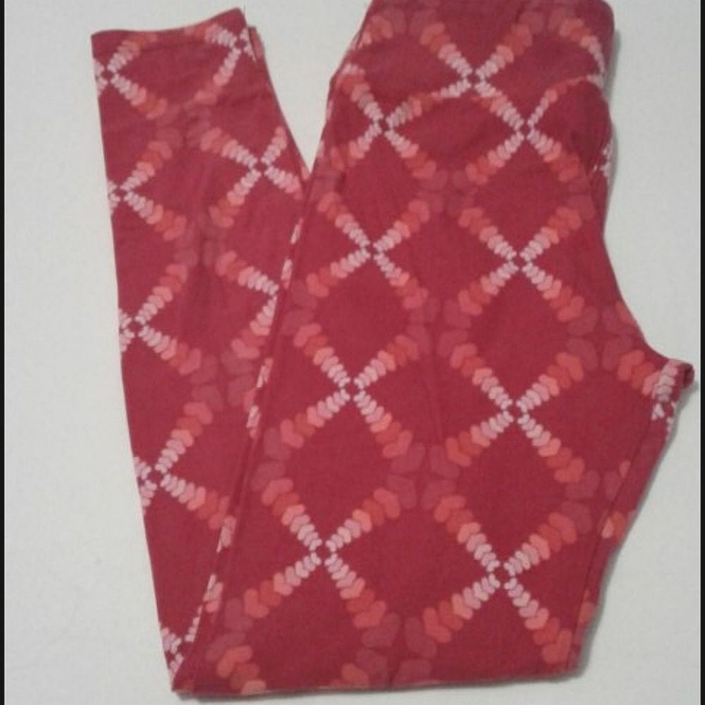 LuLaRoe Pink Hearts Print Valentines Athleisure Lounging Leggings OS